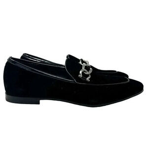 Salvatore Ferragamo Mens Black Velvet Gancini Chain Bit Loafers size 8 E